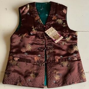 NWT Xin Jiang Camel Wool insulated Reversible teal & brown Satin Vest Large